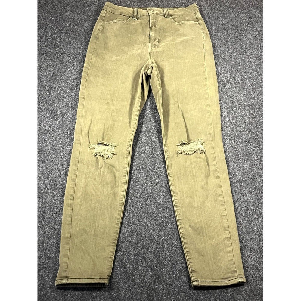 American Eagle Outfitters Skinny Jeans Womens 8 Regular Olive Green Distressed